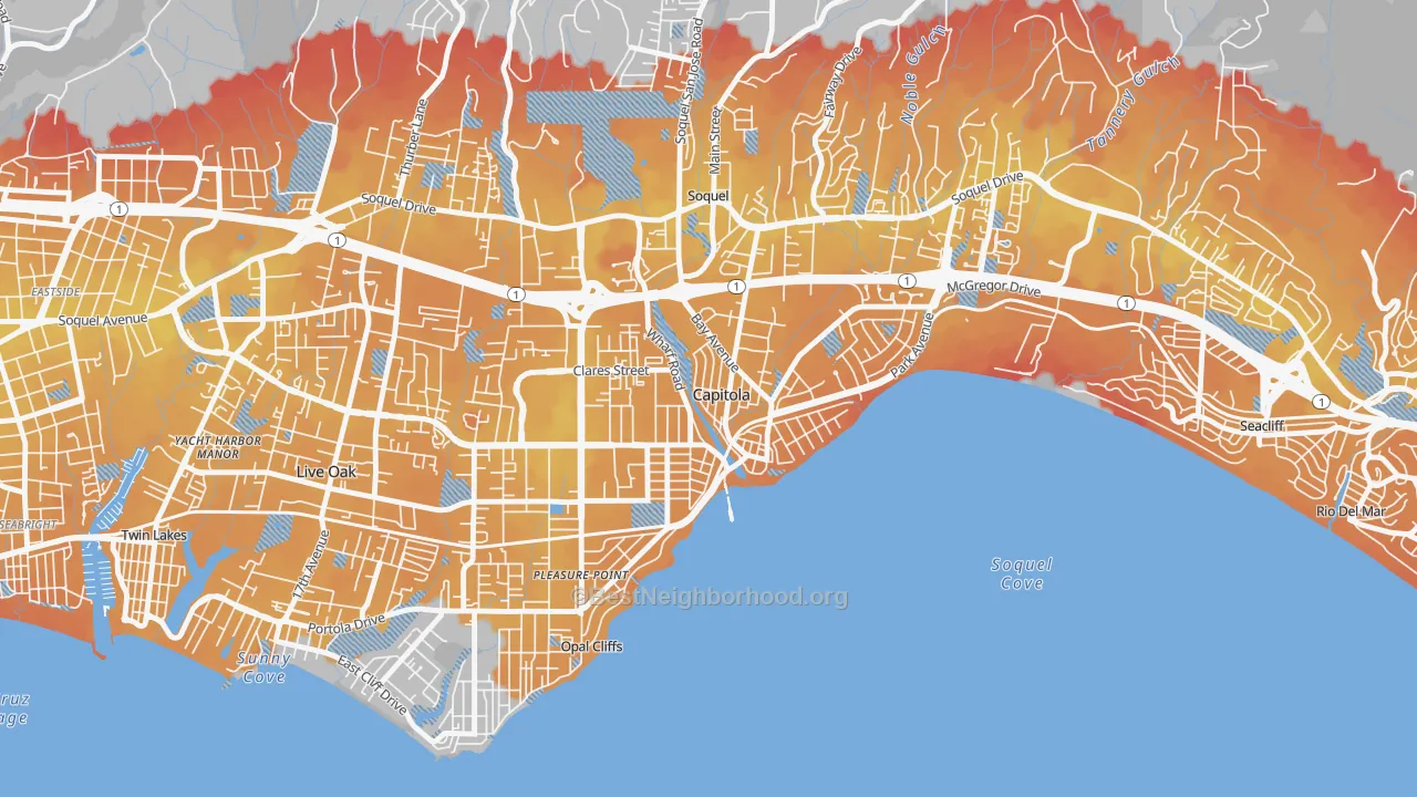 Transit Grade map of Capitola, CA