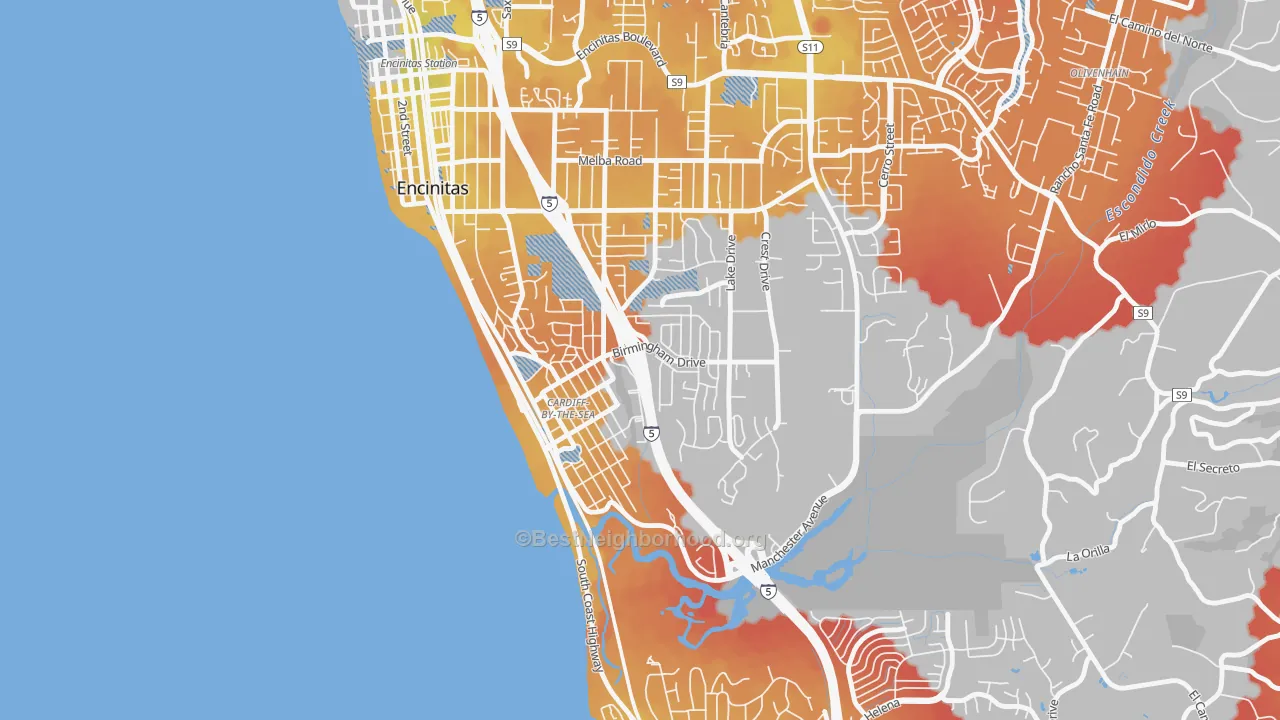 Transit Grade map of Cardiff By The Sea, CA