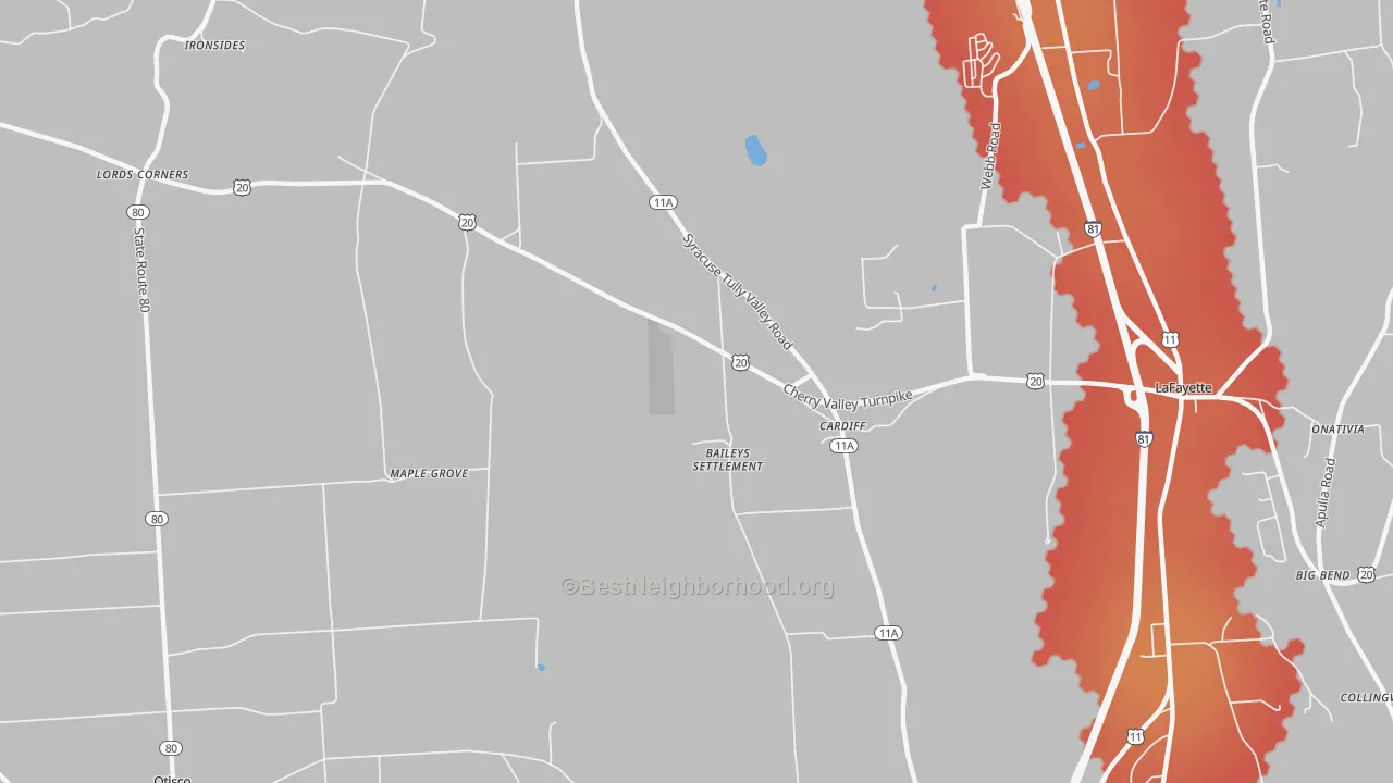 Transit Grade map of Cardiff, NY