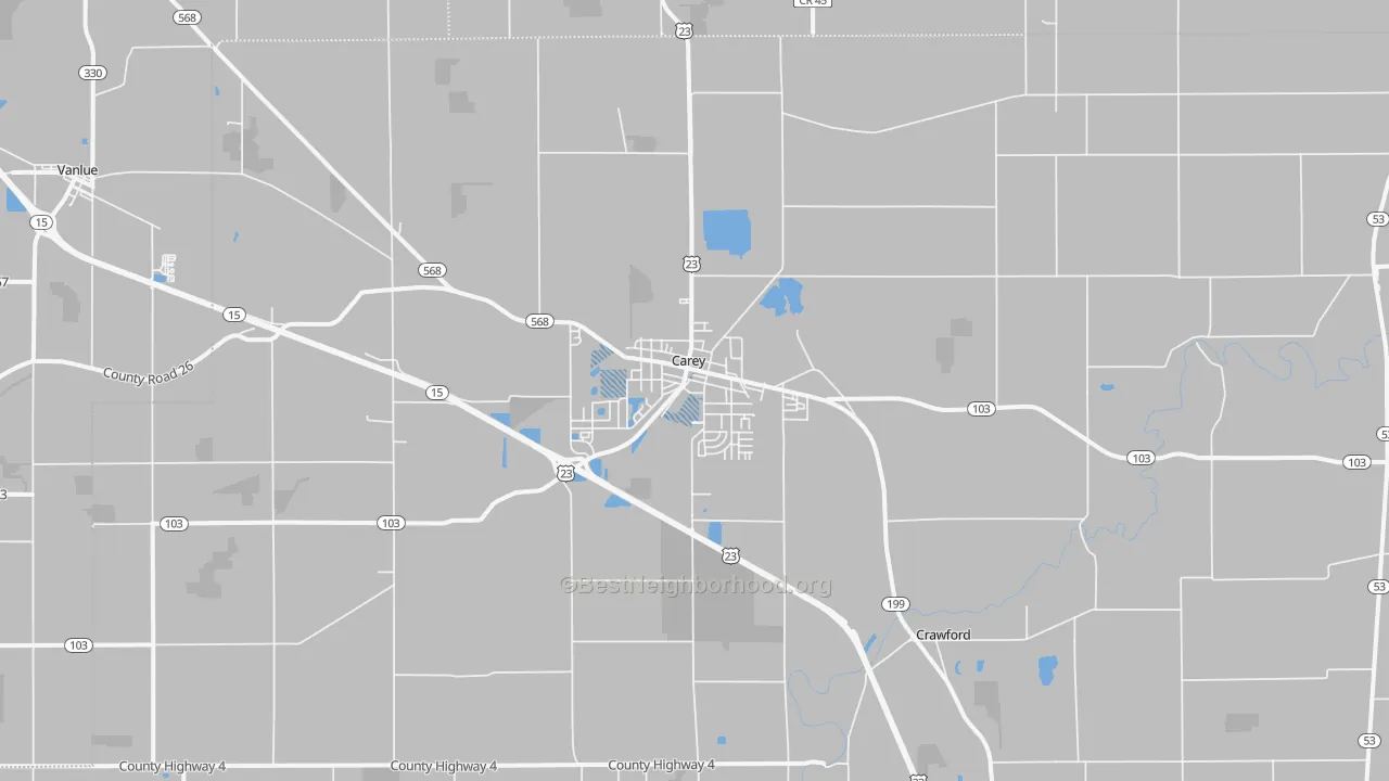 Transit Grade map of Carey, OH