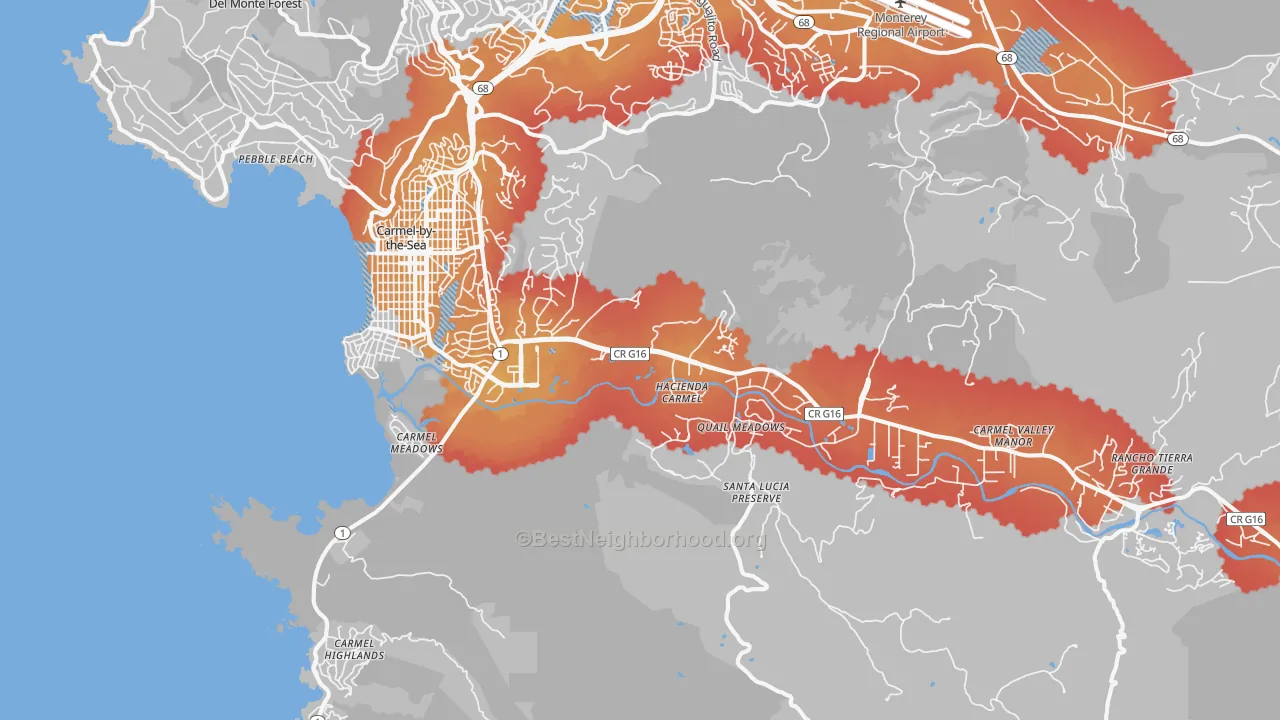 Transit Grade map of Carmel, CA