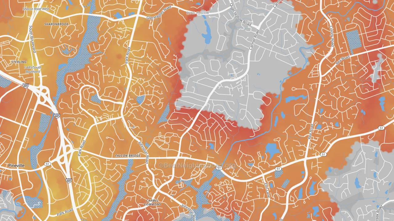 Transit Grade map of Carmel, Charlotte, NC