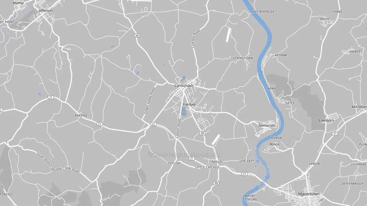 Transit Grade map of Carmichaels, PA