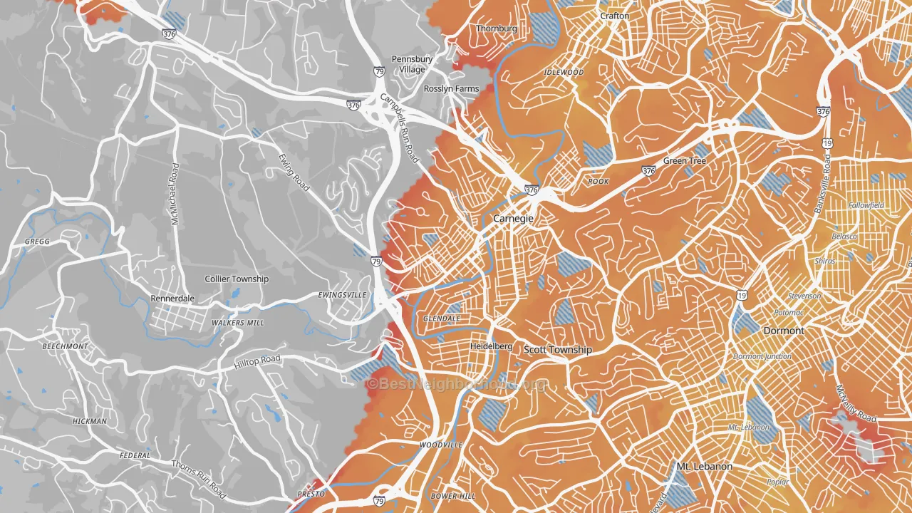 Transit Grade map of Carnegie, PA