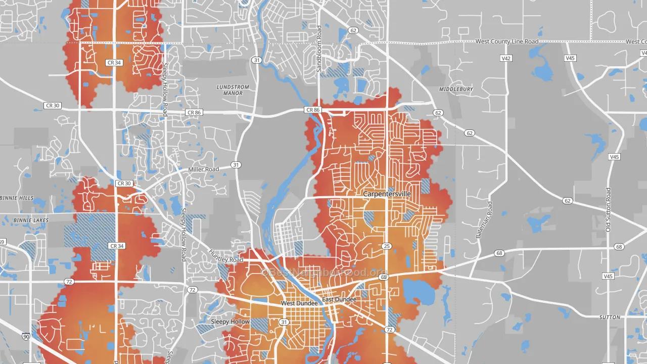 Transit Grade map of Carpentersville, IL