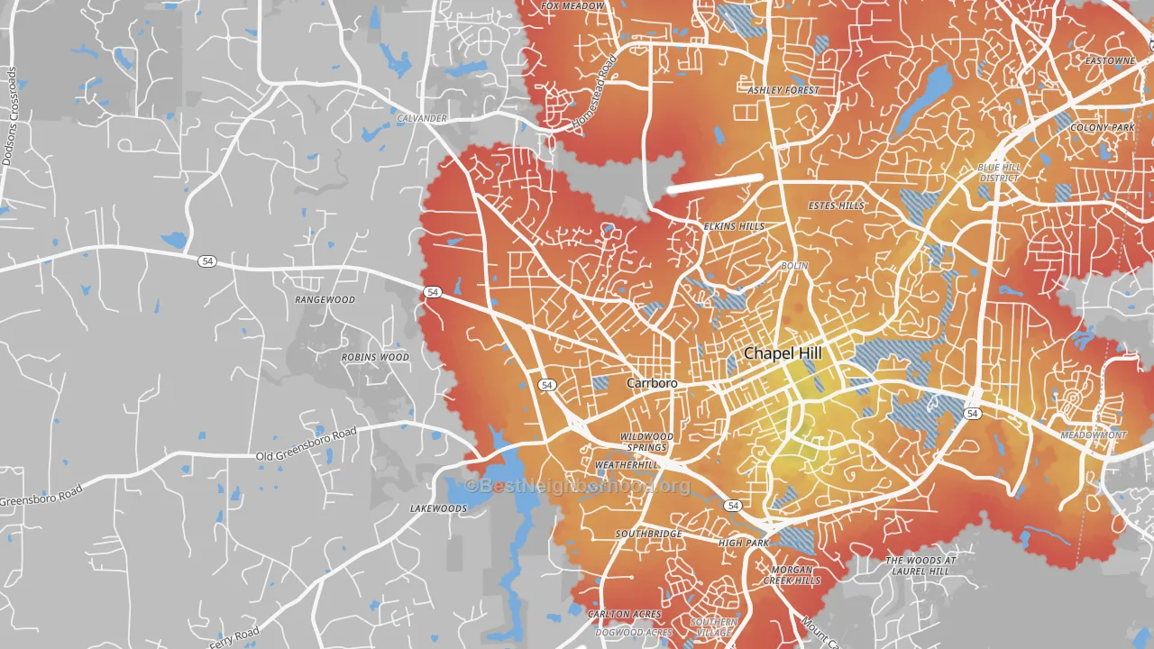 Transit Grade map of Carrboro, NC