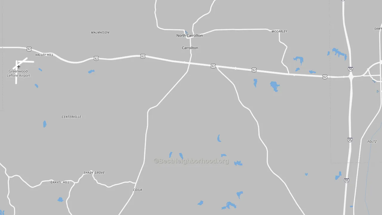 Transit Grade map of Carroll County, MS