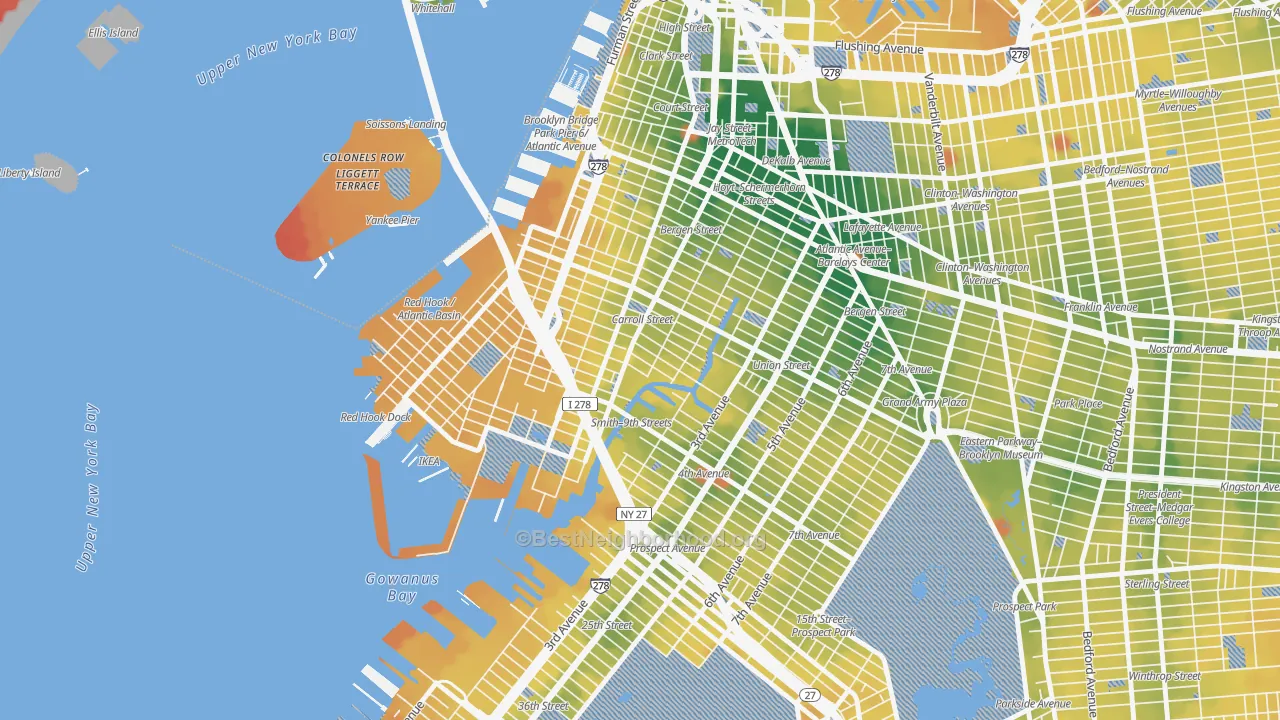 Transit Grade map of Carroll Gardens, Brooklyn, NY