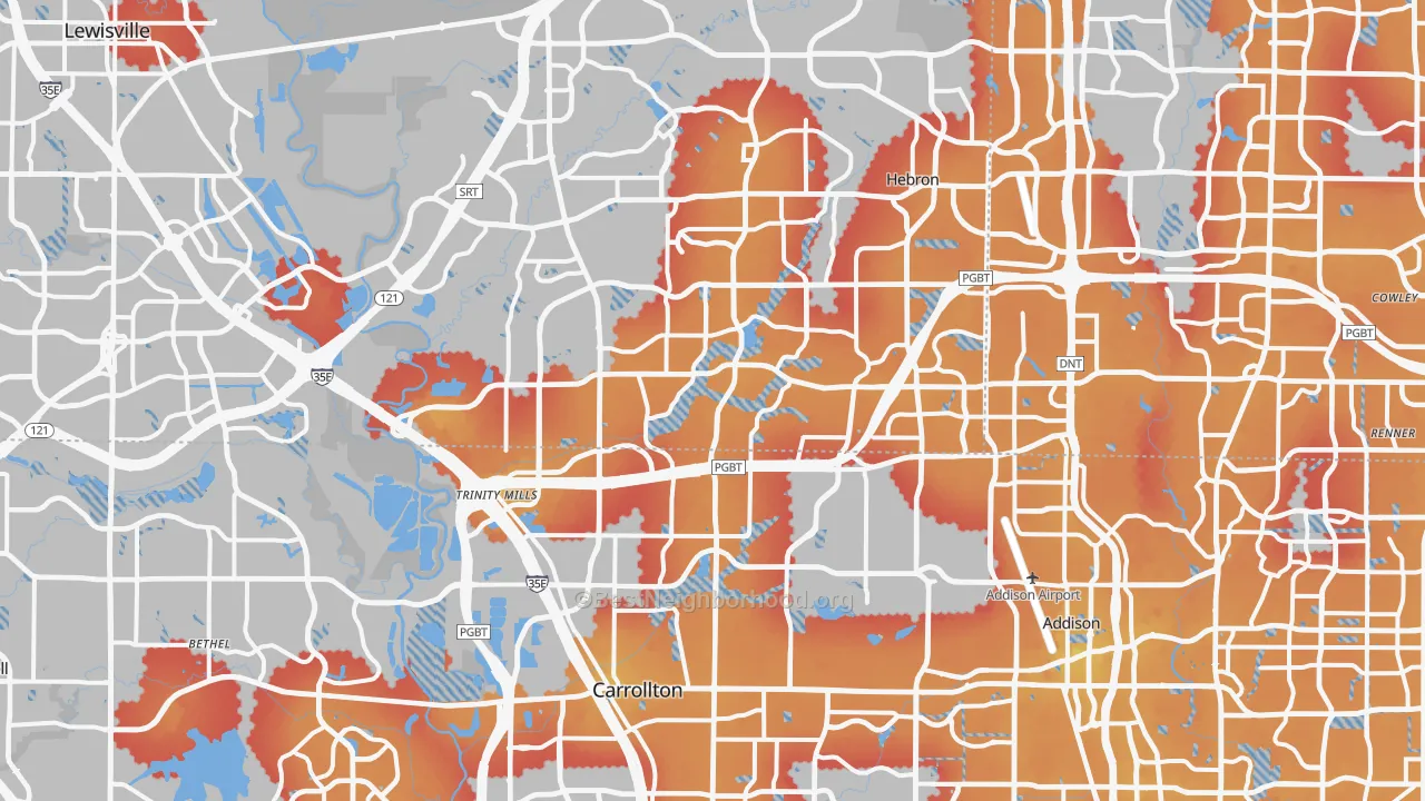 Transit Grade map of Carrollton, TX