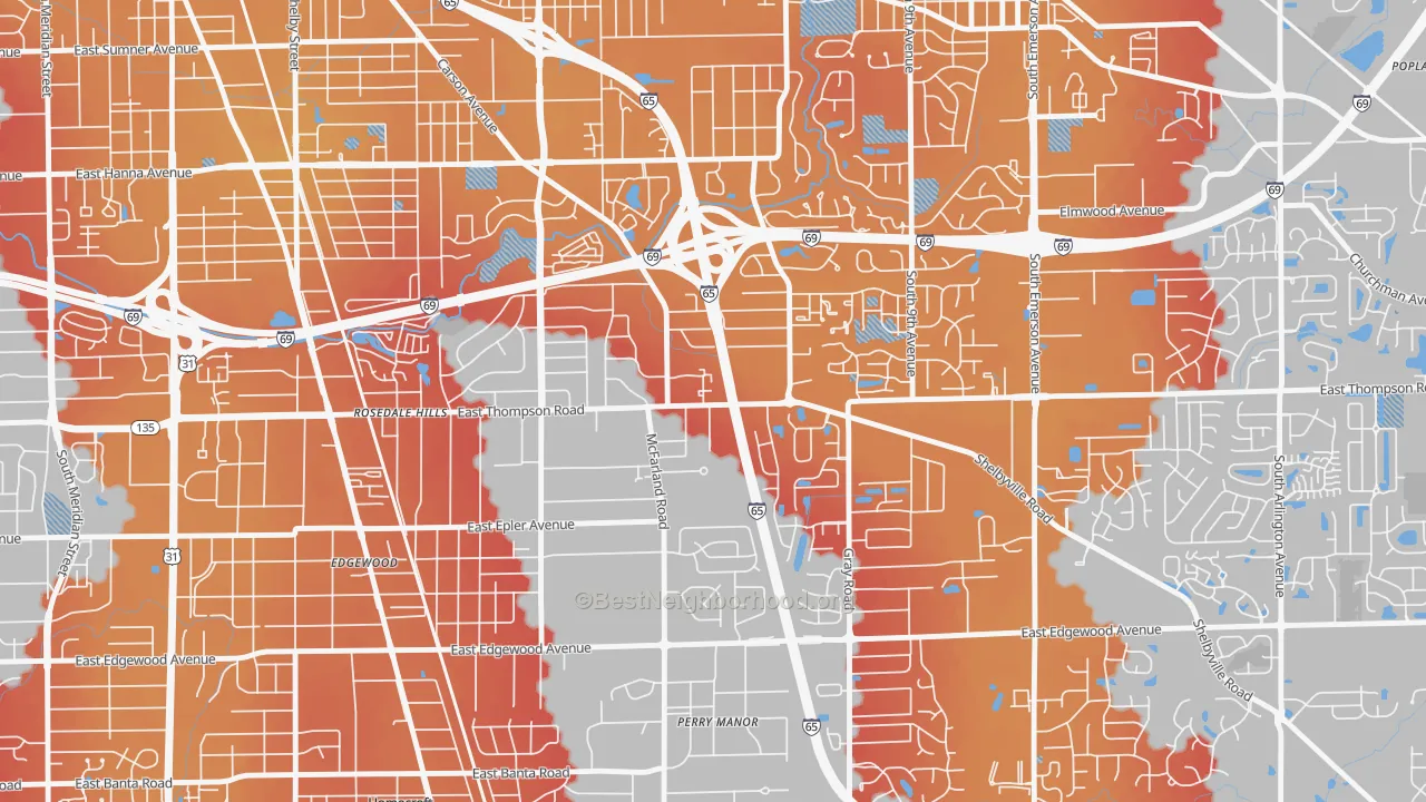 Transit Grade map of Carson Square, Indianapolis, IN