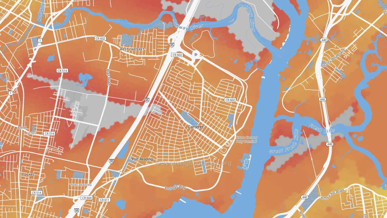 Transit Grade map of Carteret, NJ