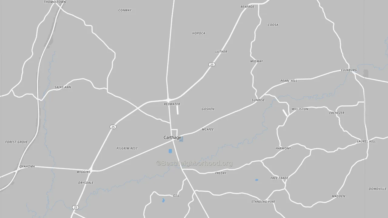 Transit Grade map of Carthage, MS