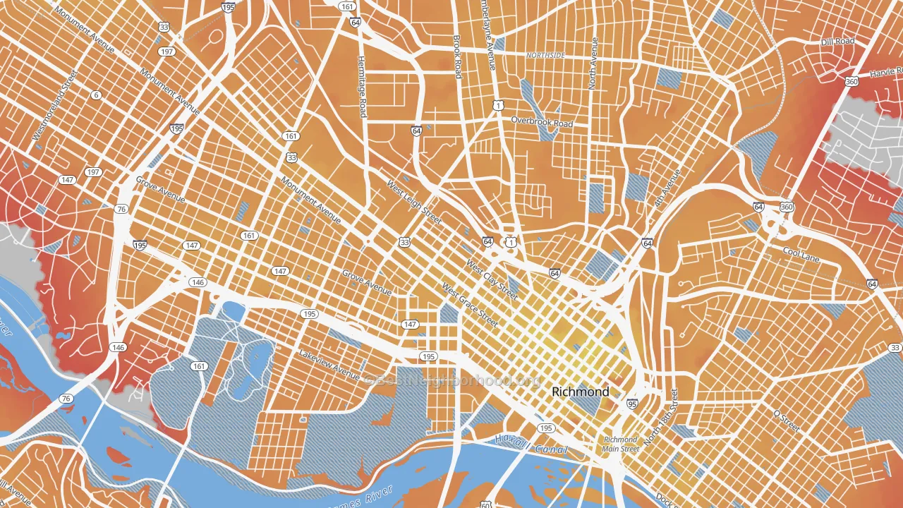 Transit Grade map of Carver-Richmond, Richmond, VA