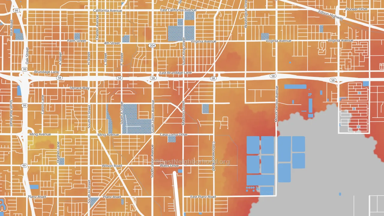 Transit Grade map of Casa Loma, Bakersfield, CA