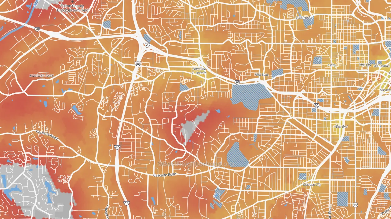 Transit Grade map of Cascade Heights, Atlanta, GA