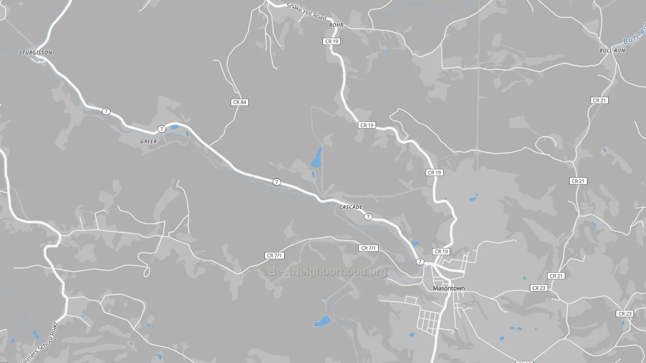 Transit Grade map of Cascade, WV