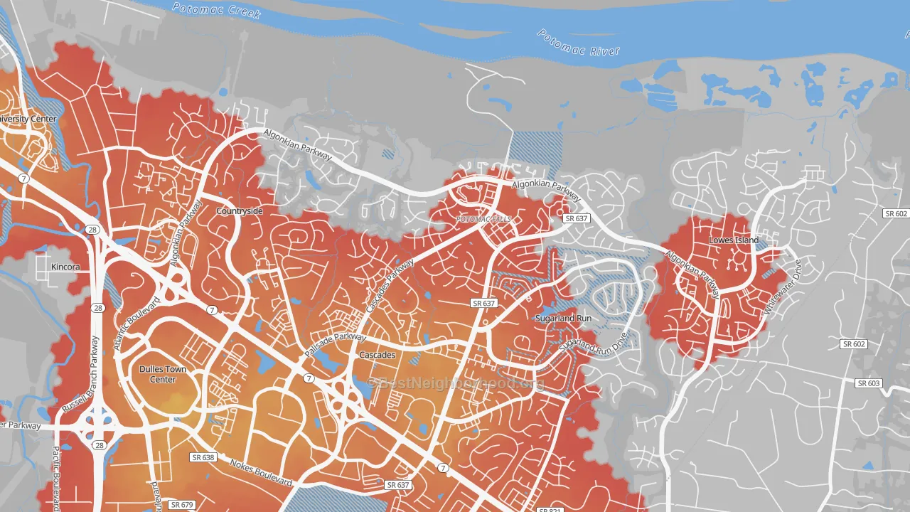 Transit Grade map of Cascades, VA
