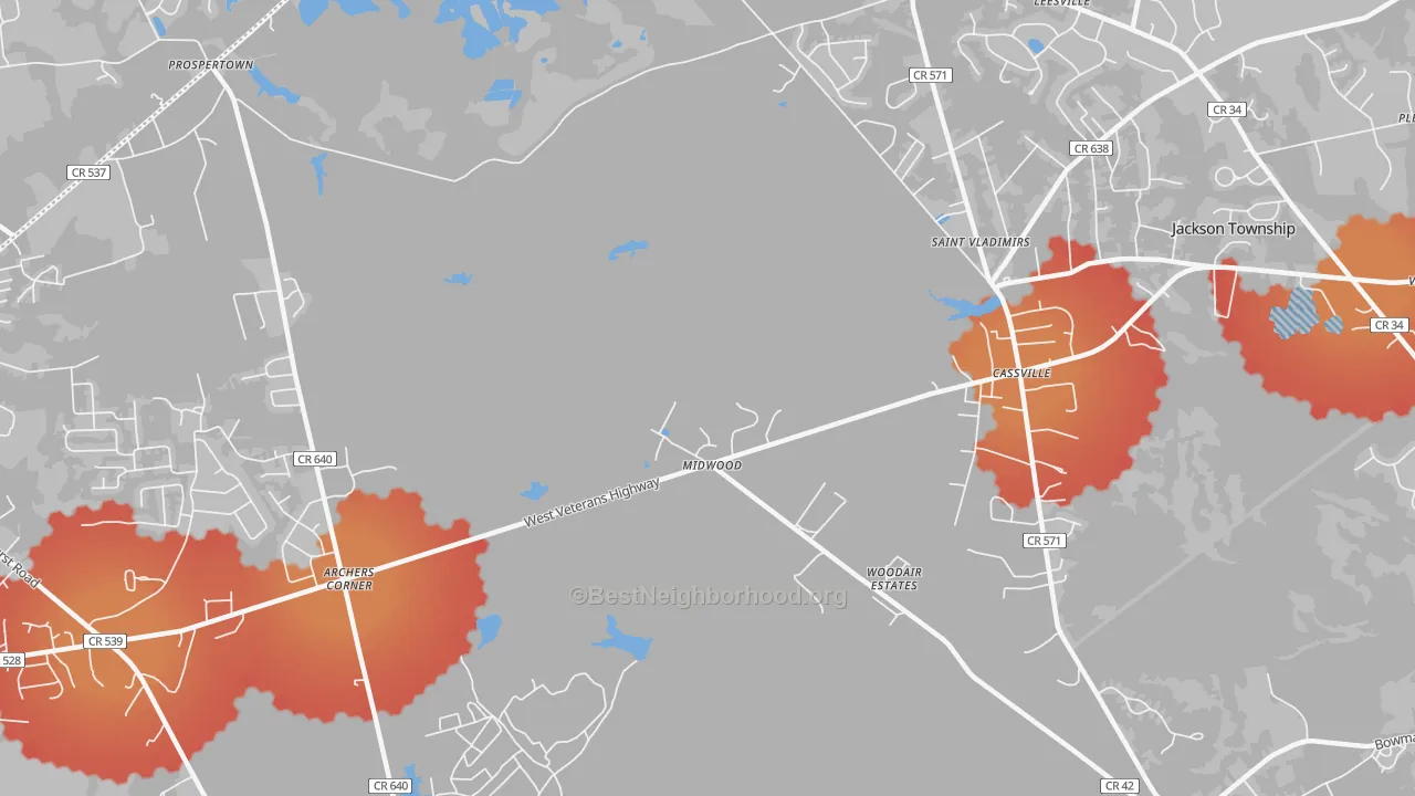 Transit Grade map of Cassville, NJ