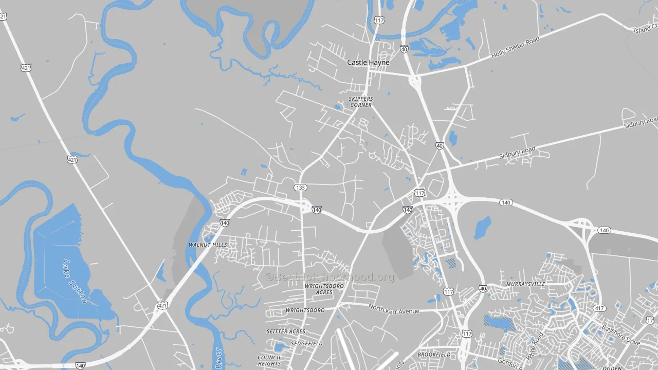 Transit Grade map of Castle Hayne, NC