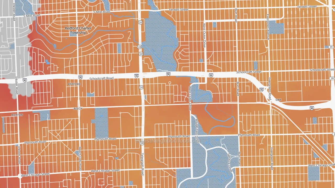 Transit Grade map of Castle Rouge, Detroit, MI