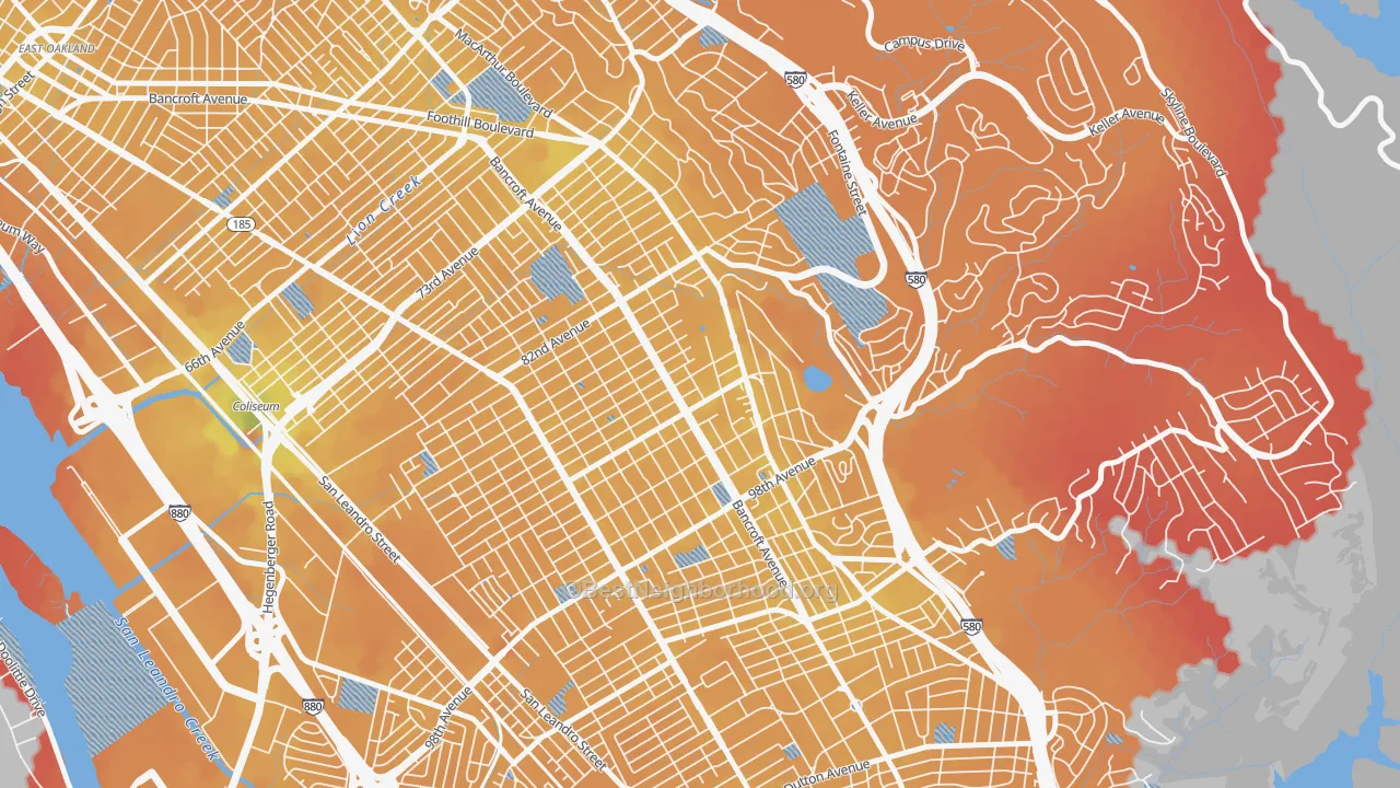 Transit Grade map of Castlemont, Oakland, CA