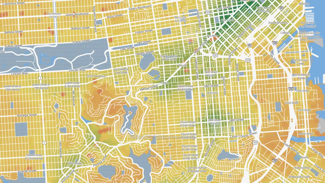 Transit Grade map of Castro-Upper Market, San Francisco, CA