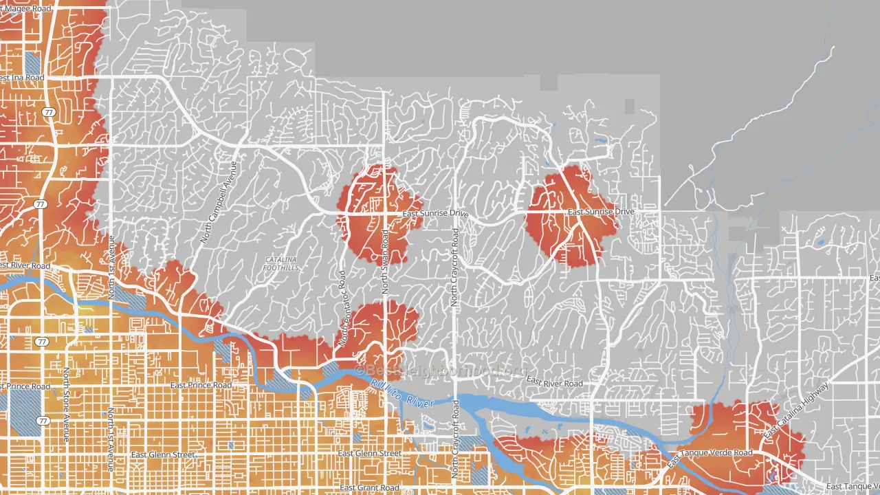 Transit Grade map of Catalina Foothills, AZ