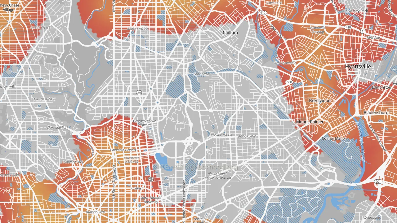 Transit Grade map of Catholic University-Brookland, Washington, DC