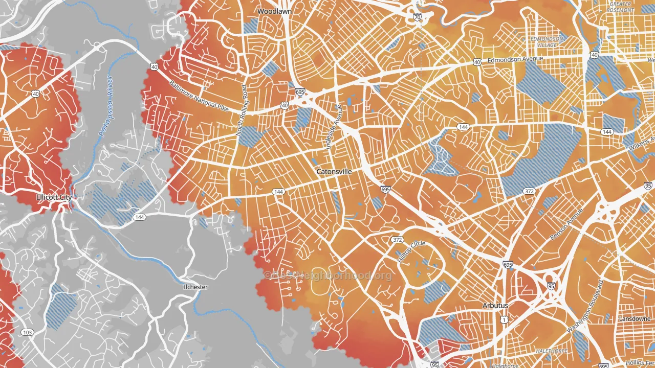 Transit Grade map of Catonsville, MD
