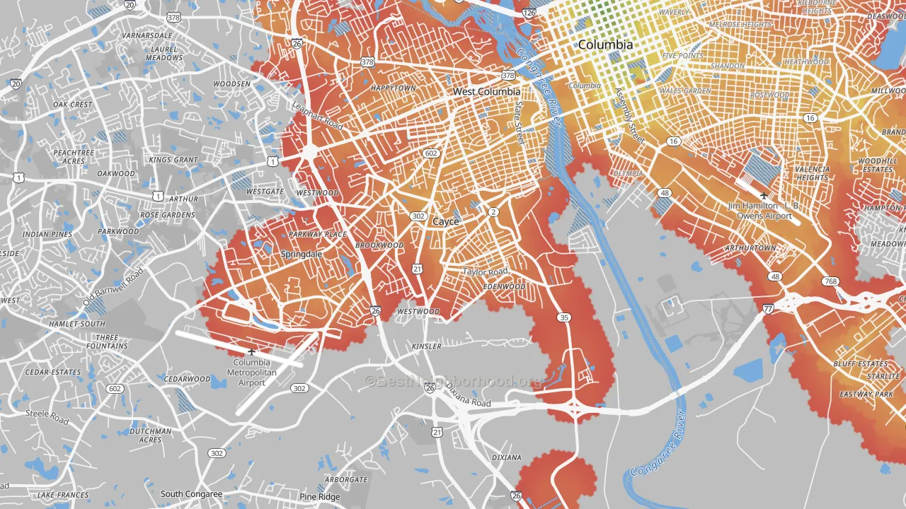 Transit Grade map of Cayce, SC