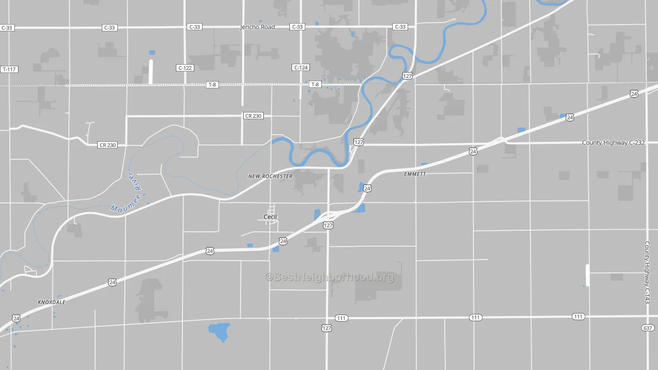 Transit Grade map of Cecil, OH