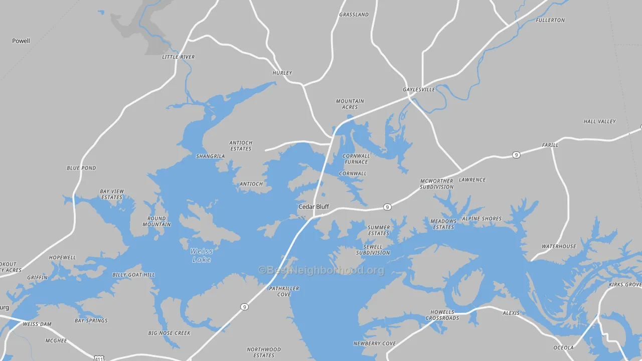 Transit Grade map of Cedar Bluff, AL