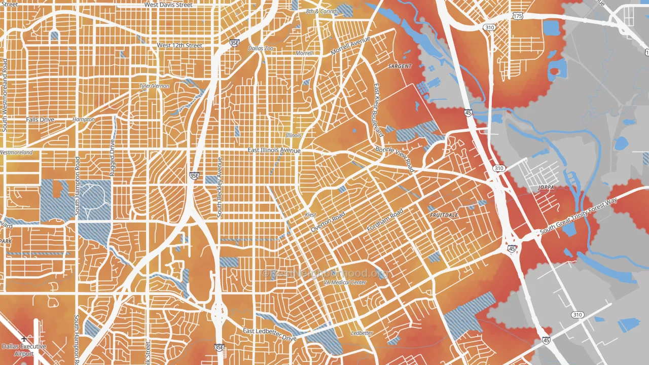 Transit Grade map of Cedar Crest, Dallas, TX