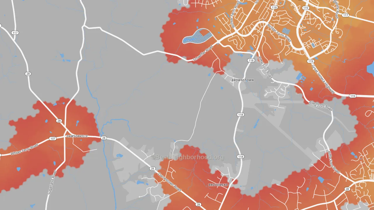 Transit Grade map of Cedar Grove, MD