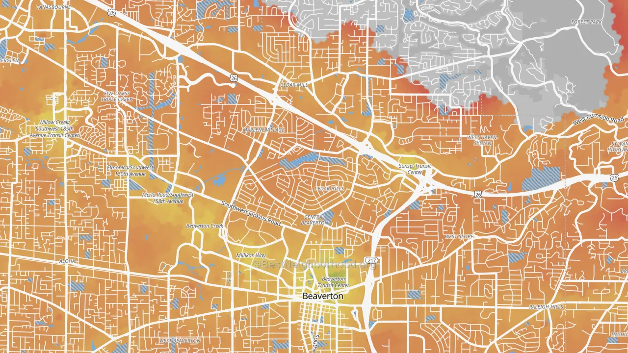 Transit Grade map of Cedar Hills-Cedar Mill North, Beaverton, OR