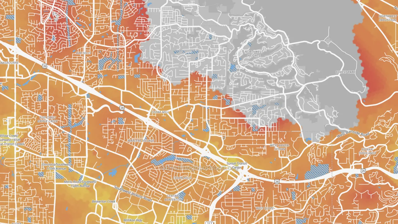 Transit Grade map of Cedar Hills-Cedar Mill, Portland, OR