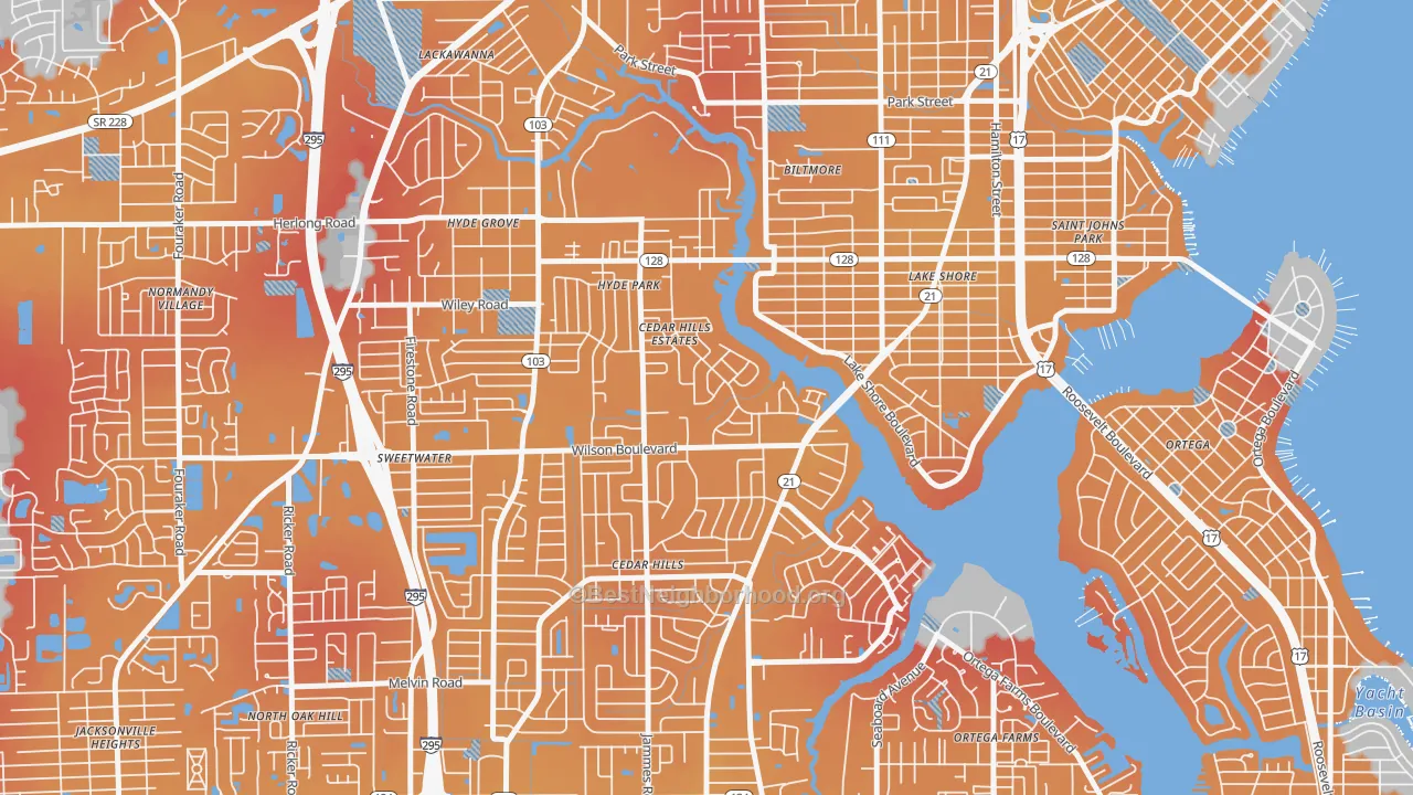 Transit Grade map of Cedar Hills Estates, Jacksonville, FL