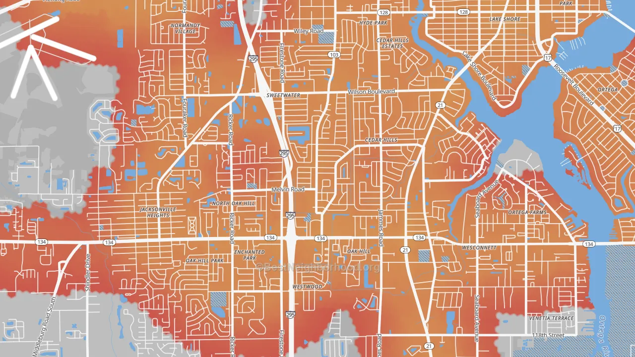 Transit Grade map of Cedar Hills, Jacksonville, FL