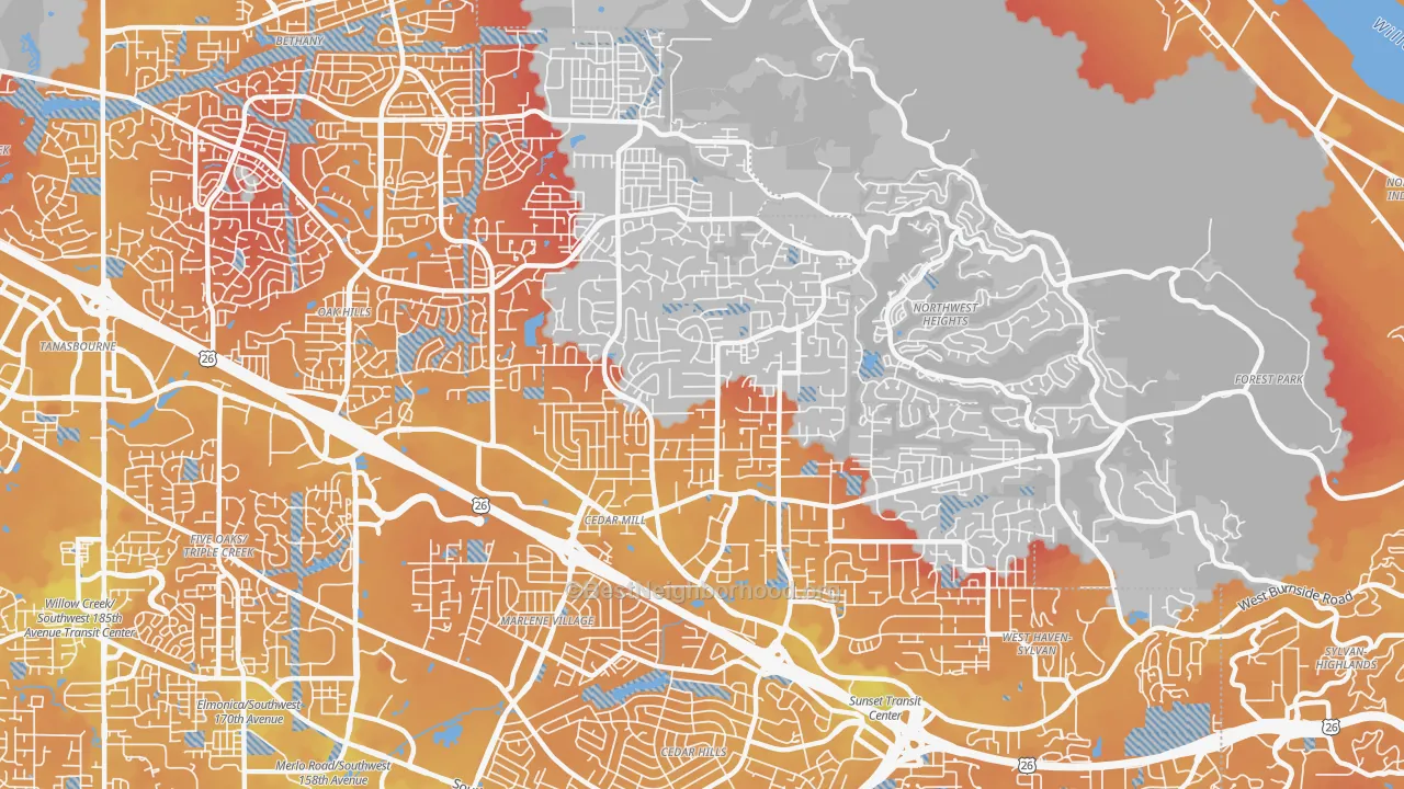 Transit Grade map of Cedar Mill, OR