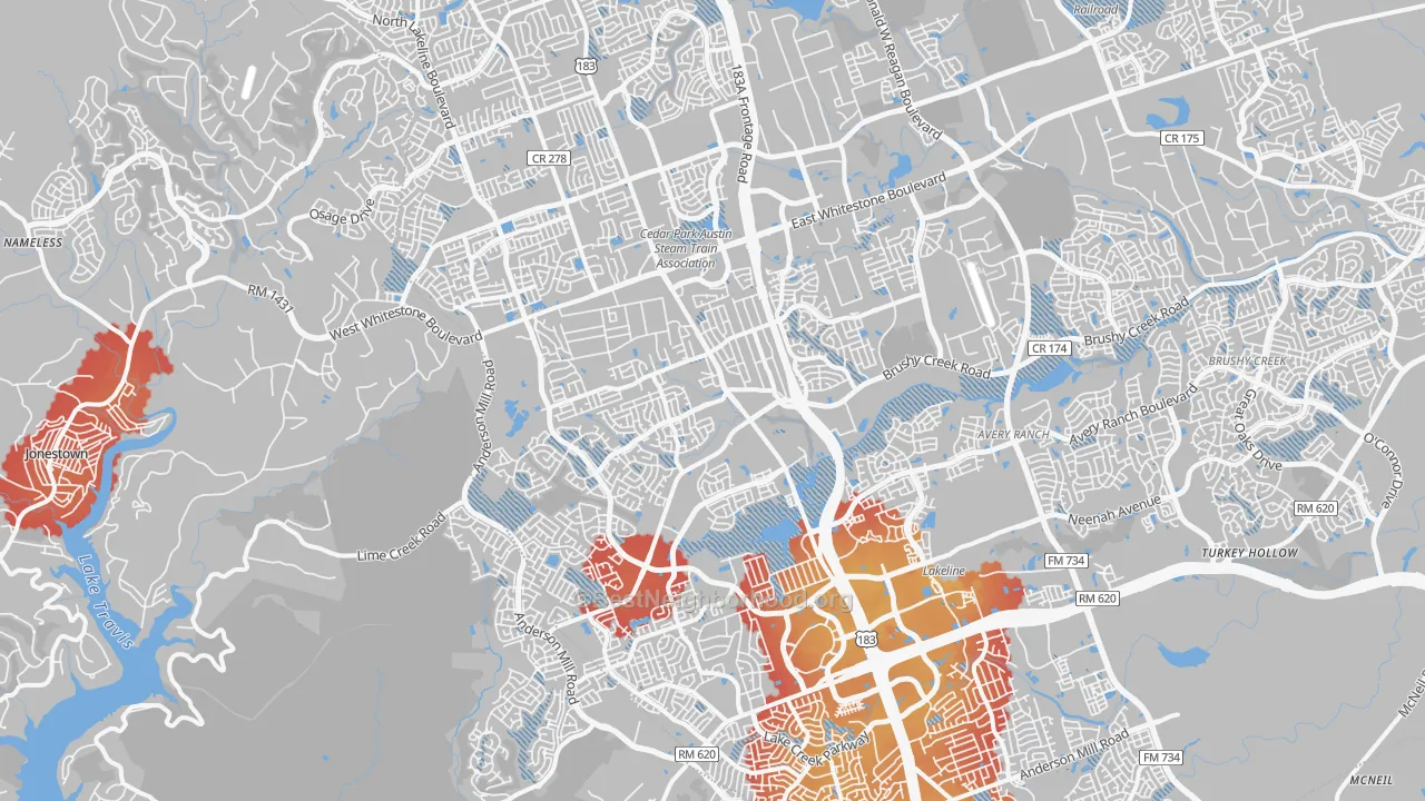 Transit Grade map of Cedar Park, TX