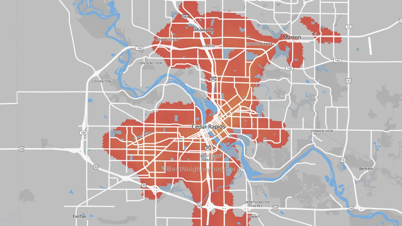 Transit Grade map of Cedar Rapids, IA