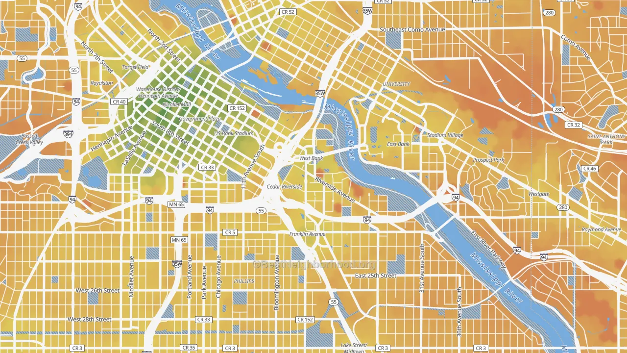 Transit Grade map of Cedar-Riverside, Minneapolis, MN