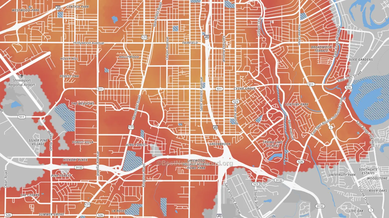 Transit Grade map of Ceder Grove-Lynbrook, Shreveport, LA