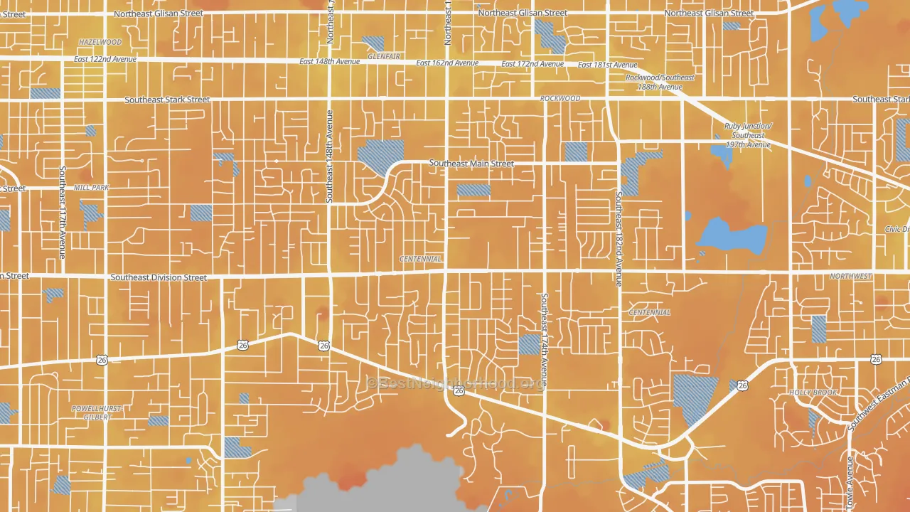 Transit Grade map of Centennial, Portland, OR