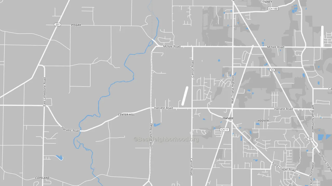 Transit Grade map of Center Hill, AL