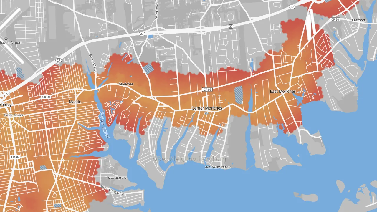 Transit Grade map of Center Moriches, NY