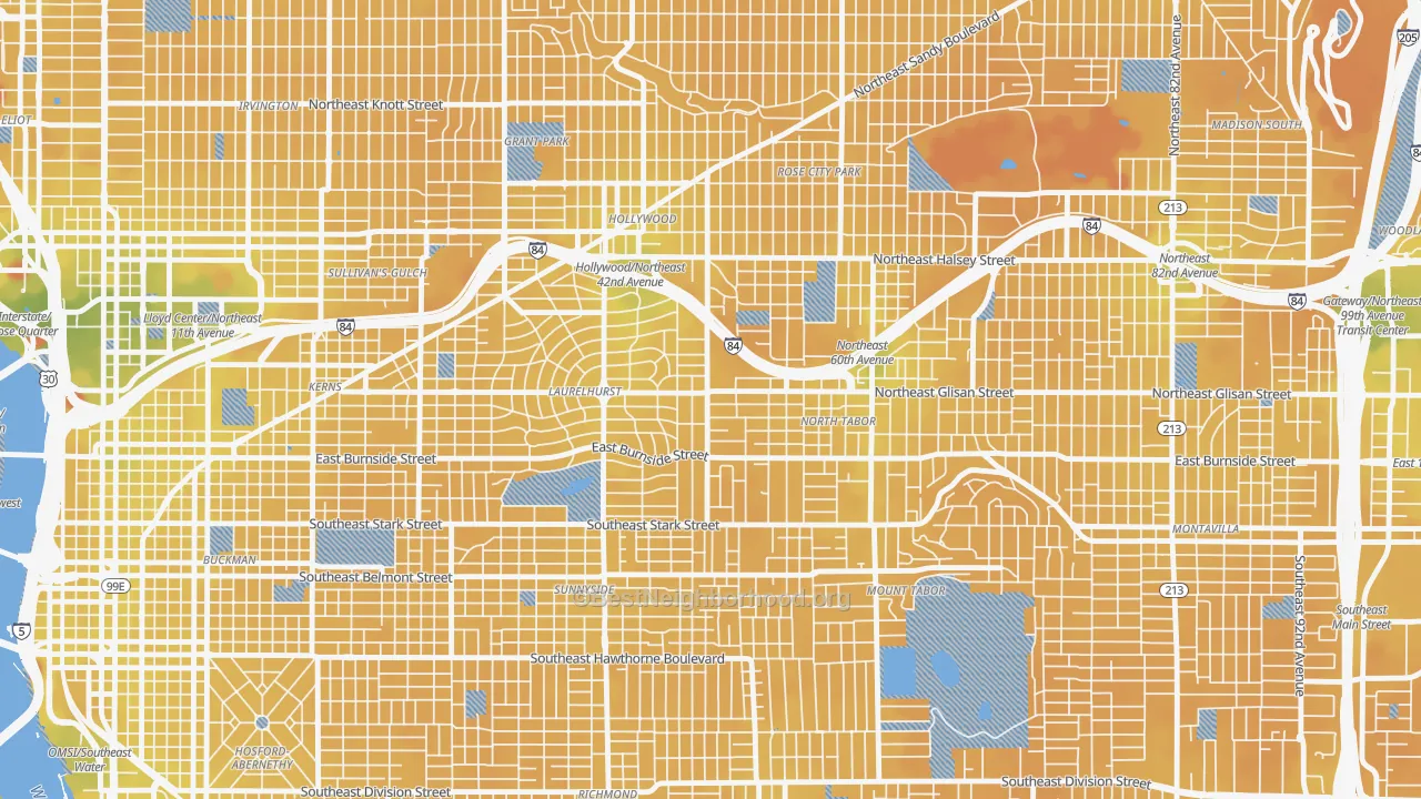 Transit Grade map of Center, Portland, OR
