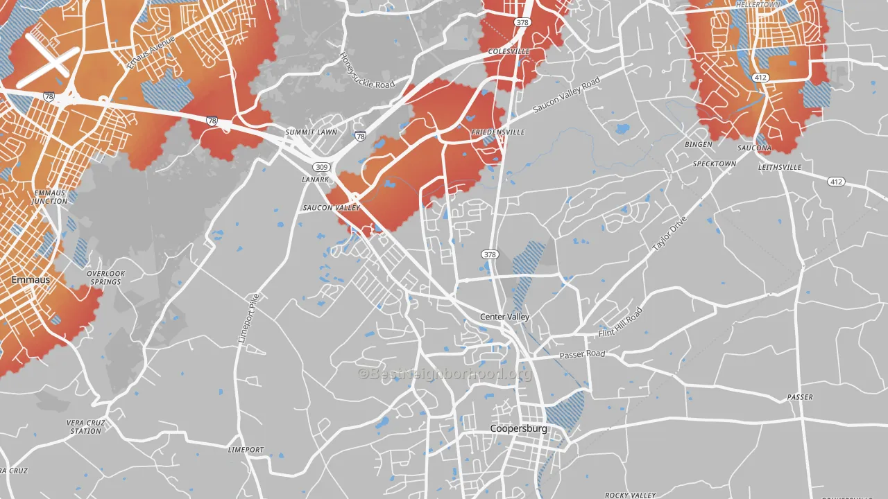 Transit Grade map of Center Valley, PA
