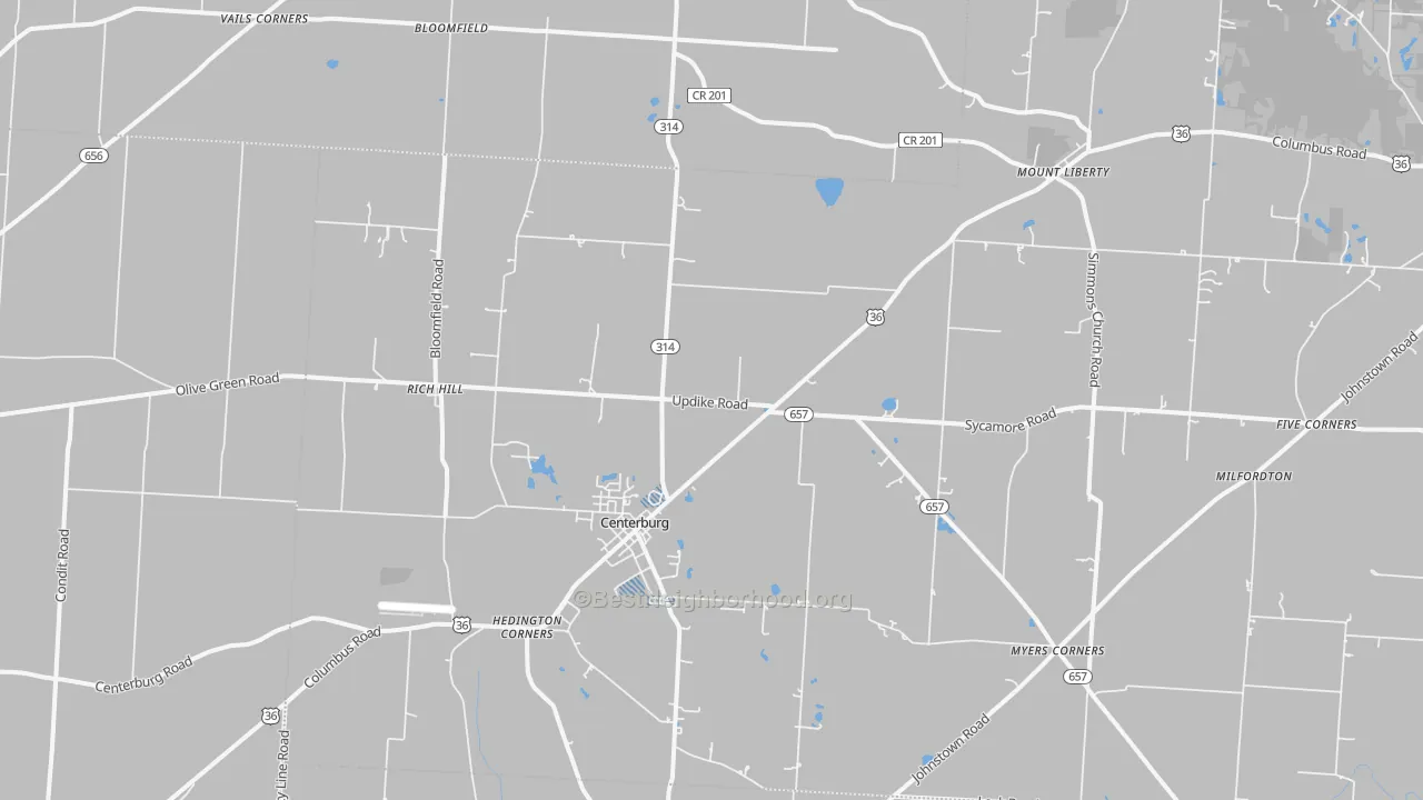 Transit Grade map of Centerburg, OH