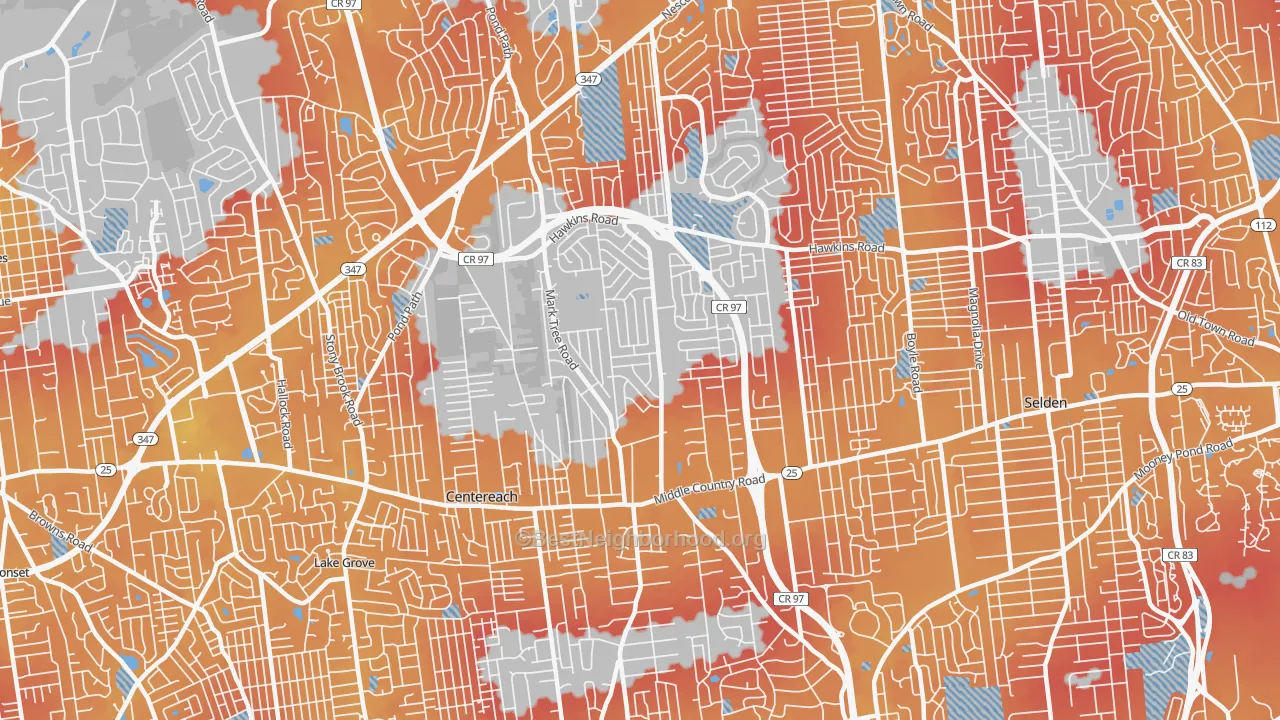 Transit Grade map of Centereach, NY
